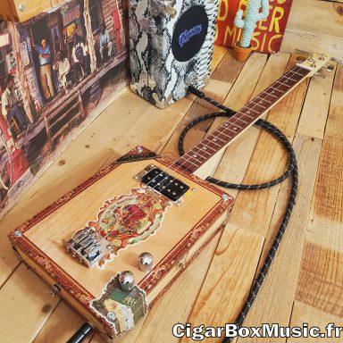 Guitare cigar box électrique avec boite importée des USA, humbucker et touche rapportée.